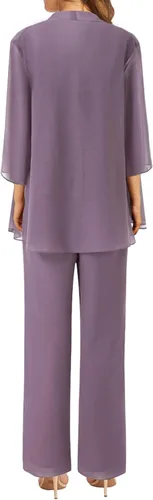 Vista 2 de 3 piezas de vestidos de madre de la novia, trajes de pantalón, vestido formal de noche de encaje, vestido formal para boda, vestido de novio