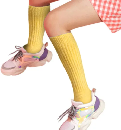 Vista 5 de HOT FEET Slouch Socks for Women 2 Pairs and Little Girls 6 Pairs - Colorful Scrunch Socks, 80s 90s Long Knee High Socks.