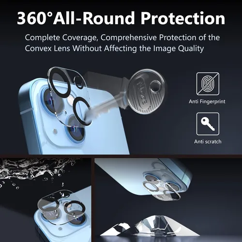 Vista 7 de MANTO Paquete de 2 protectores de pantalla para iPhone 14 Plus (6.7 pulgadas) con 2 protectores de lente de cámara, cobertura completa, HD