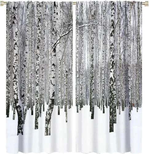Vista 88 de Cortina opaca de bosque de verano, diseño de ramas de bosque, con bolsillo para barra, cortinas farbic con bolsillo para barra, comedor, cafetería
