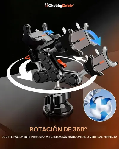 Vista 3 de chubbycable ChubbyGrip - Soporte ajustable para teléfono celular de 360°, soporte de teléfono de metal ultraduradero para parabrisas, soporte