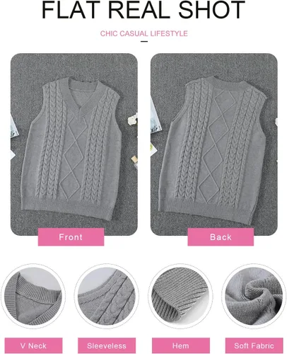Vista 5 de EVALESS - Chaleco de gran tamaño para mujer, cuello en V, sin mangas, color sólido, suéter suelto