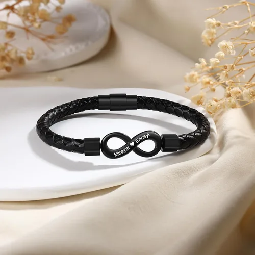 Vista 7 de Pulseras personalizadas a juego para parejas, pulseras de infinito con nombre grabado personalizado para hombres y mujeres, regalos del día de San