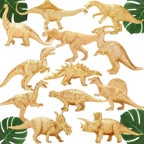 Vista 9 de Figuras de animales de plástico dorado metálico, 12 figuras de animales de zoológico de safari dorado, animales salvajes de la selva para decoración