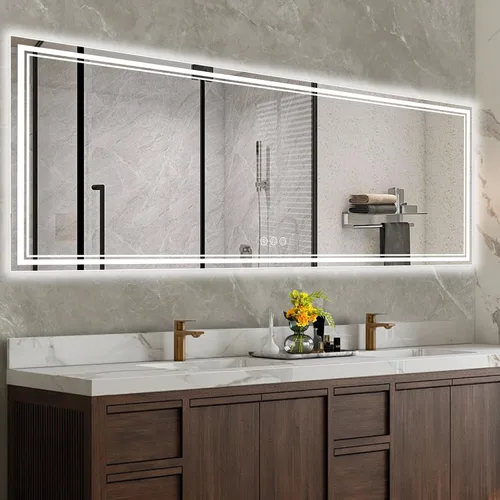 Vista 25 de Ratsamee - Espejo de baño LED de 60 x 36 con luces, retroiluminado+frontal iluminado, antivaho Blanco neutro (frontlit+retroiluminado)