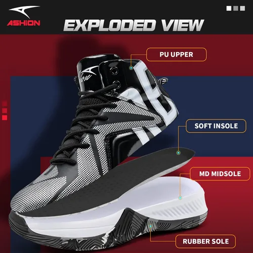 Vista 2 de ASHION Zapatos de baloncesto unisex para niños y niñas, tenis de caña alta, transpirables, con amortiguación al aire libre, zapatos deportivos