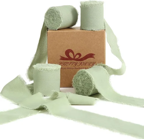 Vista 16 de Pretty Jolly Cinta de gasa beige para envolver regalos, 3 rollos de 2 pulgadas x 7 yardas, cinta de tela de seda hecha a mano con flecos para ramo