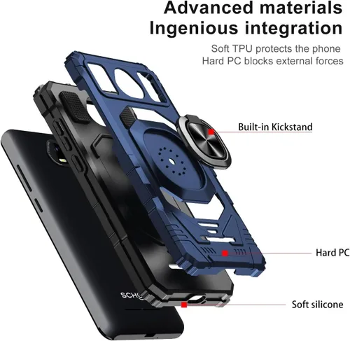 Vista 6 de TJS Funda compatible con Schok Volt SV55 SV55216, con protector de pantalla de vidrio templado, anillo de metal, soporte magnético, función atril