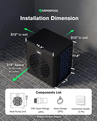 Vista 9 de Bomba de calor de piscina de 16000 BTU para piscinas sobre el suelo de hasta 5,400 galones, calentador eléctrico de piscina de 110 V con inversor