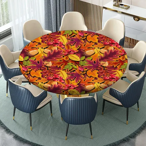 Vista 112 de Mantel redondo ajustable con mantel elástico para exteriores, manteles elásticos redondos para mesas, manteles impermeables y lavables
