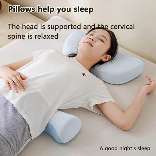 Vista 3 de Almohada de espuma viscoelástica para adultos, almohada de contorno cervical para cuello, almohada de cama de apoyo ergonómico, para cabeza, cuello