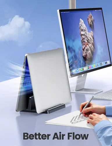 Vista 3 de Vaydeer Soporte vertical para laptop, soporte organizador de plástico ajustable para computadora de escritorio, para ahorrar espacio, 3 en 1