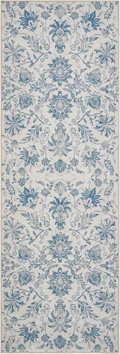 Vista 296 de jinchan Lima - Alfombra simétrica floral geométrica lavable, alfombra de entrada de medio círculo de 2 x 3, alfombra de media luna, suave y Azul