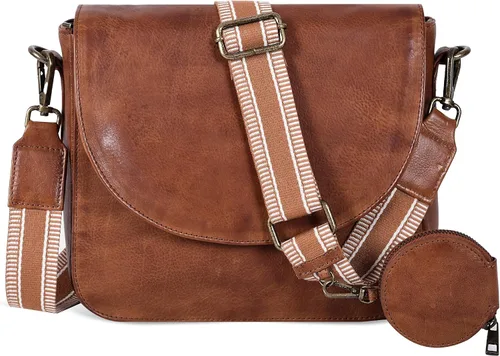 Vista 14 de Bolso bandolera de cuero genuino para mujer con correa ajustable, bolsillo para móvil y cremallera exterior e