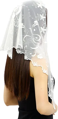 Vista 2 de LMVERNA Triángulo velo Mantilla cabeza cubierta bordado flor velos novia boda accesorio