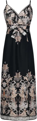 Vista 8 de Vestido largo bohemio con estampado floral para mujer, con tirantes delgados, cuello en V, lazo en la cintura, fiesta en la playa, vestido largo