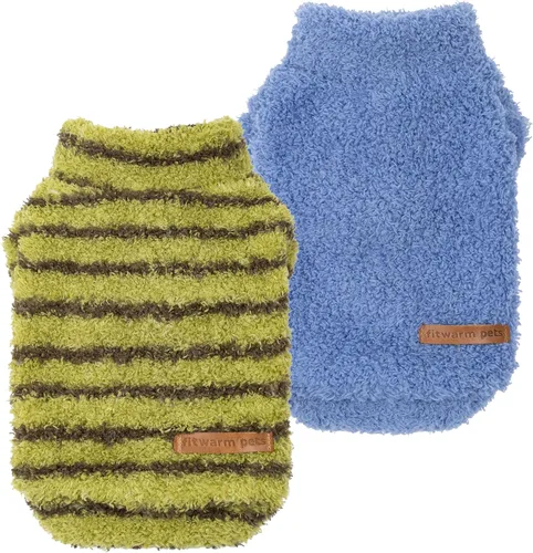 Vista 12 de Fitwarm 2 Pack Suéter de forro polar a rayas para perro, ropa de invierno cálida para perros pequeños, niño o niña, atuendo de peluche