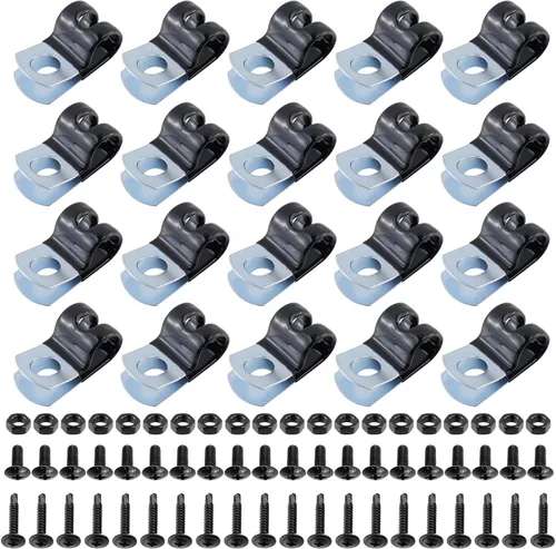 Vista 22 de Antrader Clips de cable tipo R, abrazaderas de cable de 0.12 pulgadas con tornillos, acero inoxidable 304, 100