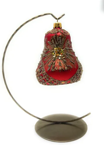 Vista 8 de Adorno de campana de Navidad de vidrio soplado de 4 pulgadas (estrella de fuego)