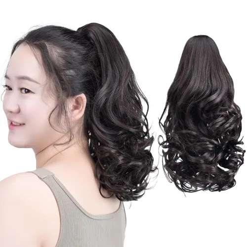 Vista 75 de SYXLCYGG Auburn Clip Cola de caballo Clip Cola de caballo Extensión de cola de caballo ondulado 10 pulgadas 3.5 oz pelo sintético falso pieza