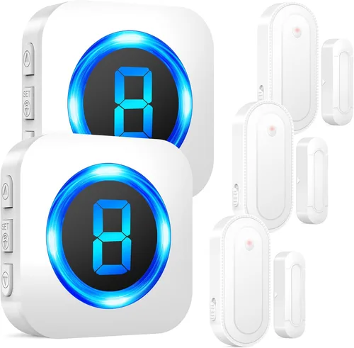 Vista 13 de SURFOU Timbre inalámbrico con sensor de puerta, alerta de apertura de puerta impermeable con rango de 1000 pies, 55 tonos de llamada, alarma de 110