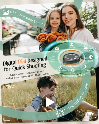 Vista 6 de Cámara digital 4K para fotografía con WiFi, cámara de videoblogs de 64 megapíxeles con enfoque automático para YouTube, cámara compacta de viaje