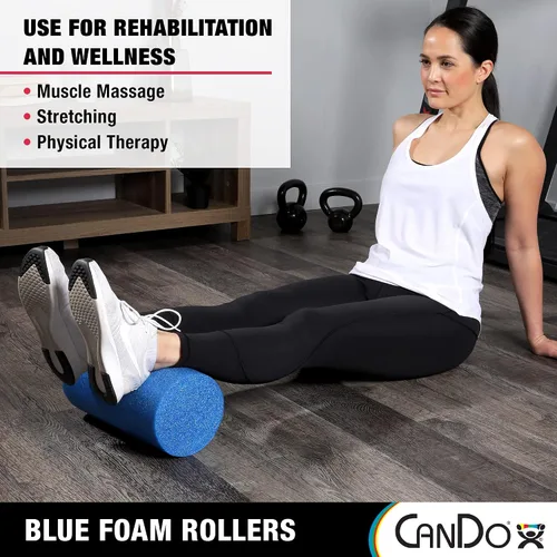 Vista 4 de CanDo Rodillos de espuma PE azules para fitness, ejercicio y restauración muscular, terapia de masaje, recuperación deportiva y terapia física