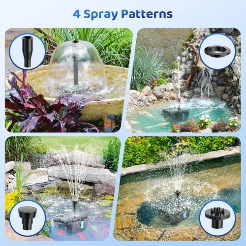 Vista 5 de Antfraer Kit de bomba de fuente solar de 12 W y filtro de estanque, sistema de filtración integrado con 4 boquillas, filtro de estanque de tubo