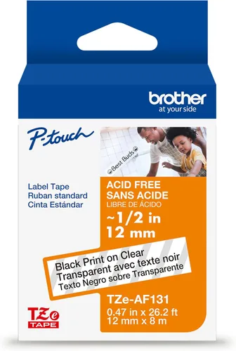 Vista 25 de Cinta laminada Brother Negro sobre Transparente, 6 mm (Tze111)