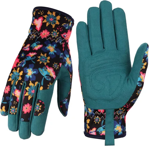 Vista 16 de Bamllum Guantes de cuero para jardinería para mujer, guantes de trabajo para deshierbe, excavación, plantación, rastrillo y poda