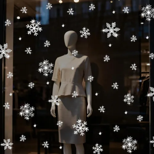 Vista 8 de LUDILO 240 Piezas Calcomanías de Ventana de Navidad Copos de Nieve con Purpurina Calcomanías de Ventana Pegatinas Estáticas de Ventana