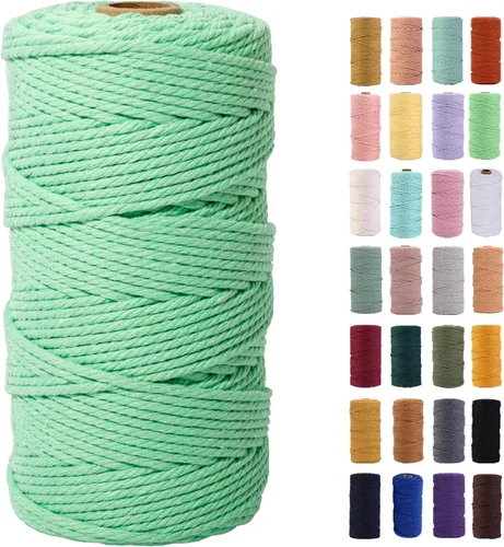 Vista 19 de Cuerda de macramé azul aire de 0.079 in x 220 yardas, cuerda de algodón colorido de algodón suave para colgar en la pared, colgadores de plantas
