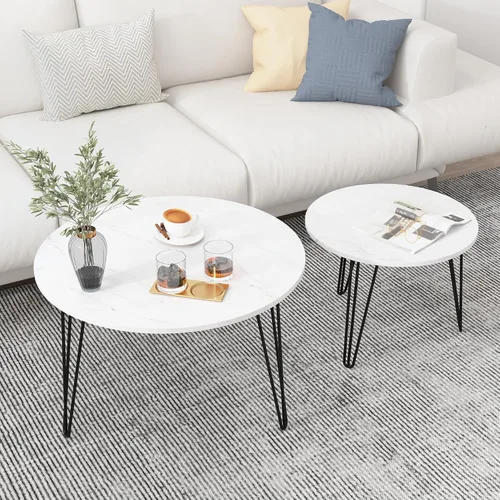 Vista 32 de KEVINSPACE Mesa de centro redonda de madera de 27.5 pulgadas para sala de estar, centro de granja circular de mediados de siglo, muebles