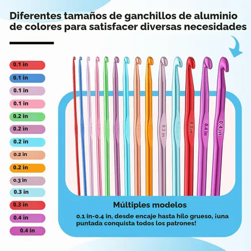 Vista 3 de Mayboos - Juego de 35 ganchos de ganchillo, coloridos ganchos de ganchillo de metal de 0.08 a 0.39 pulgadas