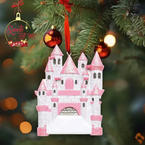 Vista 4 de Santa Tell Me Adorno de Navidad de castillo de princesa 2025, decoración personalizada para árbol, regalo personalizado para niñas, hija, niño
