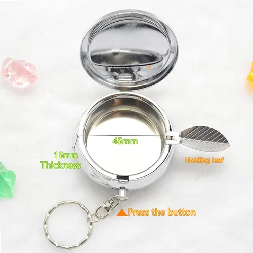 Vista 3 de Cenicero de bolsillo portátil, llavero circular de metal con apagador, soporte personalizado para cenicero para uso cómodo al aire libre