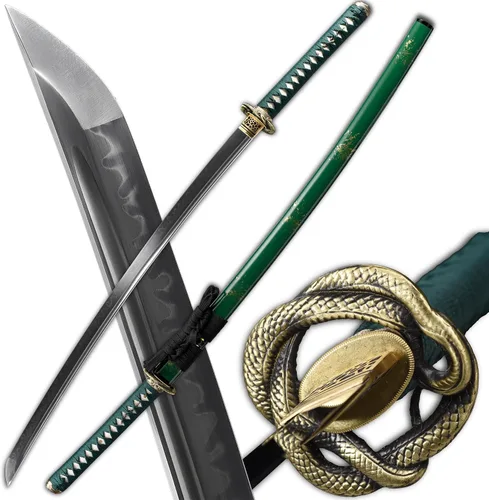 Vista 16 de Espada Katana Samurai, templada en arcilla, acero T10, Hamon real, espada completa Full Tang, hecha a mano, samurái, extremadamente afilada Tema