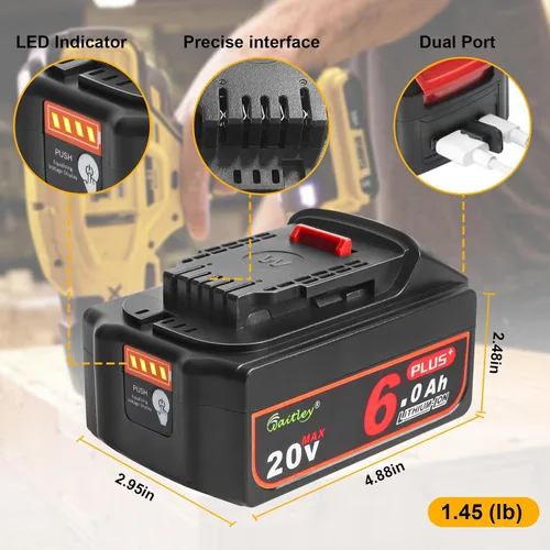 Vista 3 de waitley Actualizado 20V Real 6A Plus compatible con Dewalt 20 voltios DCB200 herramientas eléctricas inalámbricas con enchufe USB y carga rápida