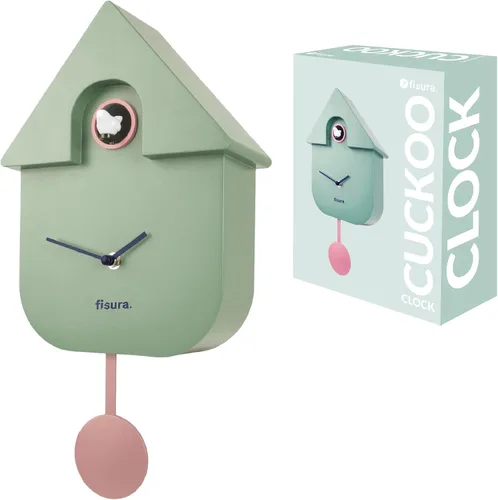 Vista 11 de Fisura - Reloj de pared de cuco a rayas azules y beige con esfera roja - Reloj de pared decorativo moderno, regalo único de decoración del hogar