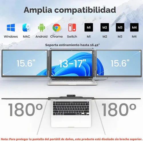 Vista 5 de KEFEYA - Extensor de pantalla para laptop de 15.6 pulgadas, 1 cable de conexión, extensor triple de monitor de laptop con banco de energía