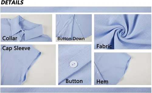 Vista 4 de Blusas de trabajo para mujer, manga casquillo, con botones, cuello en V, casual, para negocios, lisas, básicas, de verano
