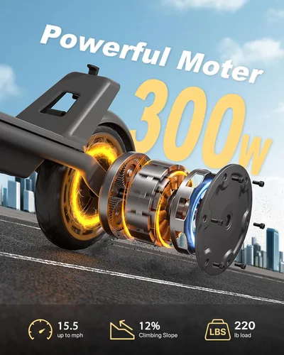 Vista 3 de Patinete eléctrico para adultos, motor de 300W hasta 15.5 MPH, neumáticos sólidos de 8.5", pantalla LED y control por APP, patinete eléctrico