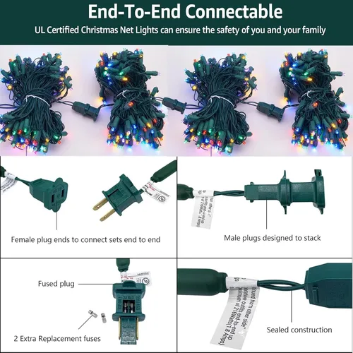 Vista 5 de Meteds 6 pies x 4 pies luces LED de red de Navidad con cable verde, luces de red impermeables certificadas UL conectables para arbustos, árboles