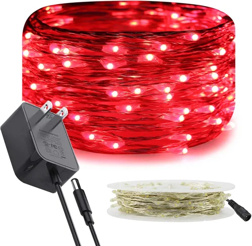 Vista 12 de RUICHEN Luces de Hadas de Alambre Plateado Enchufables de 33 Pies, Cadena de 100 Luces LED con Carrete, Azul Waterproof, Silver Coated Copper Wire