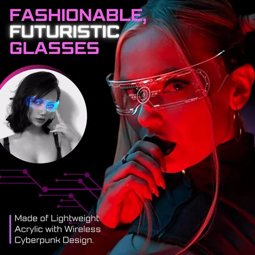 Vista 5 de 2 pares de lentes de sol futuristas Gafas LED para fiestas Gafas de sol con luz LED para hombres y mujeres Gafas de sol LED para fiestas