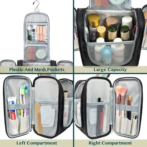 Vista 6 de PAVILIA - Bolsa de aseo para viaje para mujeres y hombres, organizador cosmético colgante, bolsa de maquillaje resistente al agua para accesorios