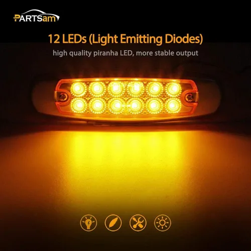 Vista 3 de Partsam 10 Uds. 6.2 "ámbar 12LED Laterales Luces de Liquidación con Bisel de Acero Inoxidable Reemplazo para Semi Camiones Peterbilt Kenworth