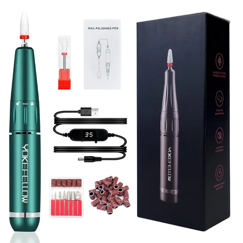 Vista 7 de YOKE FELLOW Taladro de uñas acrílico, 35000 rpm, portátil, USB, manicura, lijadora, pulidora de uñas Efile para uñas acrílicas, verde