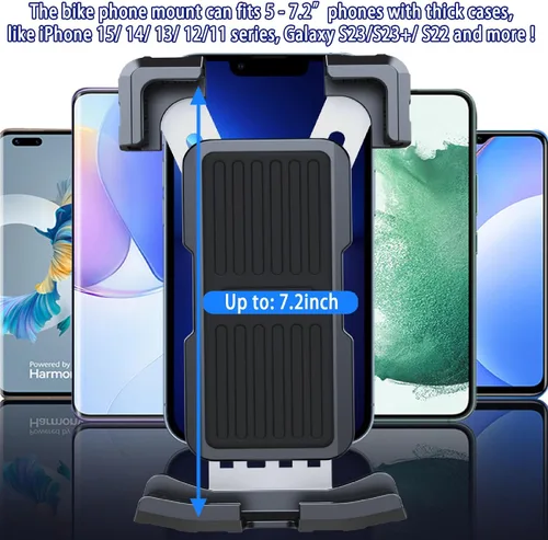 Vista 5 de Soporte de teléfono para motocicleta, manillar de teléfono para iPhone, Samsung, Android, 4-7 pulgadas, abrazadera para teléfono celular, kit