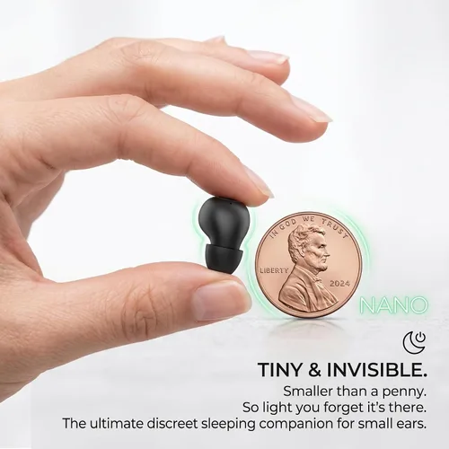 Vista 2 de Auriculares para dormir de lado, ultra mini auriculares inalámbricos Bluetooth 5.4 para dormir, tapones para los oídos ocultos que reducen el ruido